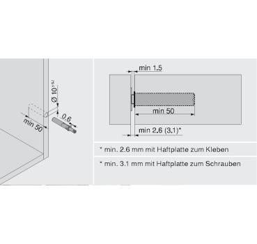 TIP-ON für Türen Kurzversion, bis Höhe 130cm, inkl. Haftplatten, Ausstoßweg 17mm,  platingrau 